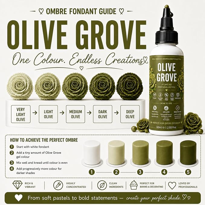 Confect Olive Grove Gel Food Coloring – Highly Pigmented Gel Based Food Color for Buttercream, Cakes, Cookies & Baking – 60mL / 2 FL OZ