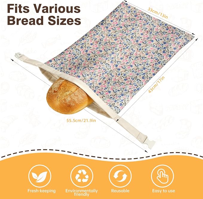 2 Pack Beeswax Bread Bags for Sourdough Homemade Bread, XL Reusable Bread Storage Bag, Organic Waxed Line and Linen Fabric Bread Bag for Home Bakers, Picnics Work or Gift-Giving