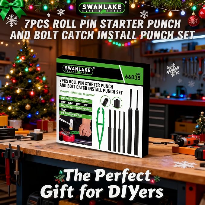 7-Piece Premium Roll Pin Starter Punch and Install Punch Set - 1/16, 5/64, 3/32, 1/8-inch