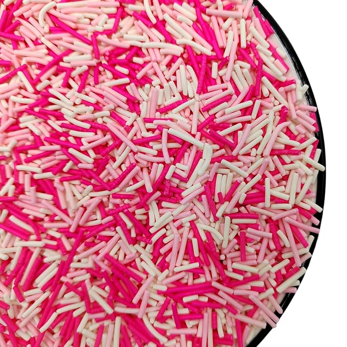Jimmies Sprinkles, Edible Jimmy Sprinkles, White Pink Crunchy Jimmies Mix for Cake Decorating, Edible Cookie Cupcake Decorations for Valentines Baking and Holiday Party Treats