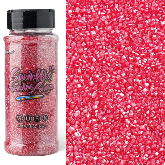 Sujoygar Red Sanding Sugar Sprinkles, 5oz Edible Ruby Red Cake Sprinkles for Chocolate Ice Cream Toppings Cupcake Decoration Wedding Party Cookies Baking Dessert Food Supplies, Sugar Crystals for Cocktails