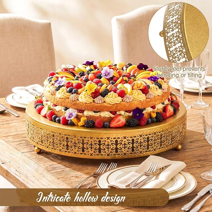 Wenqik Gold Cake Stand 12 Inch Metal Round Wedding Cake Stand with Cutting & Spatula Cupcake Dessert Cookies Display Holder Fruit Serving Tray for Wedding Birthday Anniversary Party