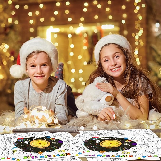 45pcs New Year Placemats for Kids Disposable Coloring Poster Happy New Year Gifts School Classroom Activities Paper Table Mats
