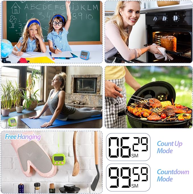 Weewooday 24 Pcs Small Digital Kitchen Timer Magnetic Back and Switch Minute Second Count up Countdown Big LCD Display Loud Alarm for Teacher Cooking Baking (Blue,Green)