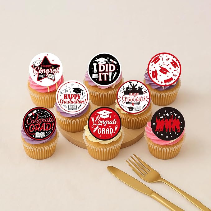 63 PCS Edible 2026 Graduation Cupcake Toppers Diploma Congrats Grad Cap Cupcake Picks Edible Class of 2026 Cake Decorations for 2026 High School/College Graduation Theme Party Supplies Dark Blue