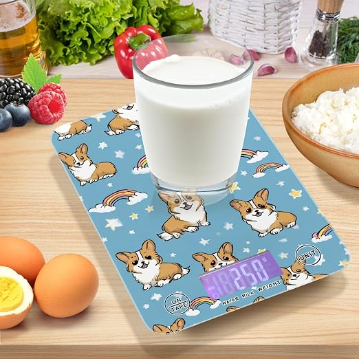 Food Scale Kitchen Scale for Baking Cooking Digital Food Weighing Measuring Scale Small Waterproof Electric Food Scale Blue Cute Stars Corgis Rainbows