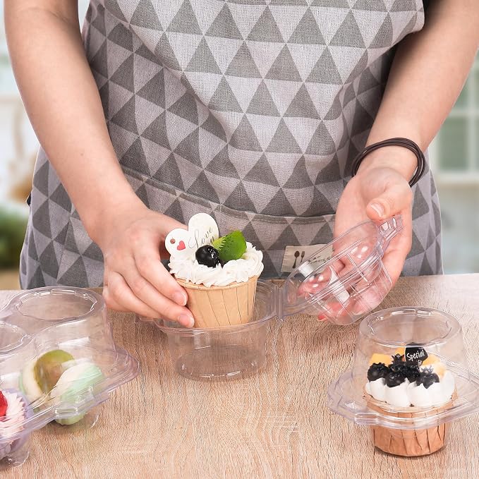 Maxdot 150 Pcs Clear Individual and 2 Count Cupcake Containers Plastic Cupcake Boxes with Connected Airtight Dome Lid, Stackable Muffin Holders for Mothers Day, Parties