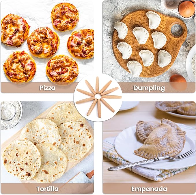 Elsjoy 12 Pack 8 Inch Small Wood Rolling Pins, Non-Stick Wooden Dough Roller Pin for Baking Pie, Cookie, Pasta, Dumpling