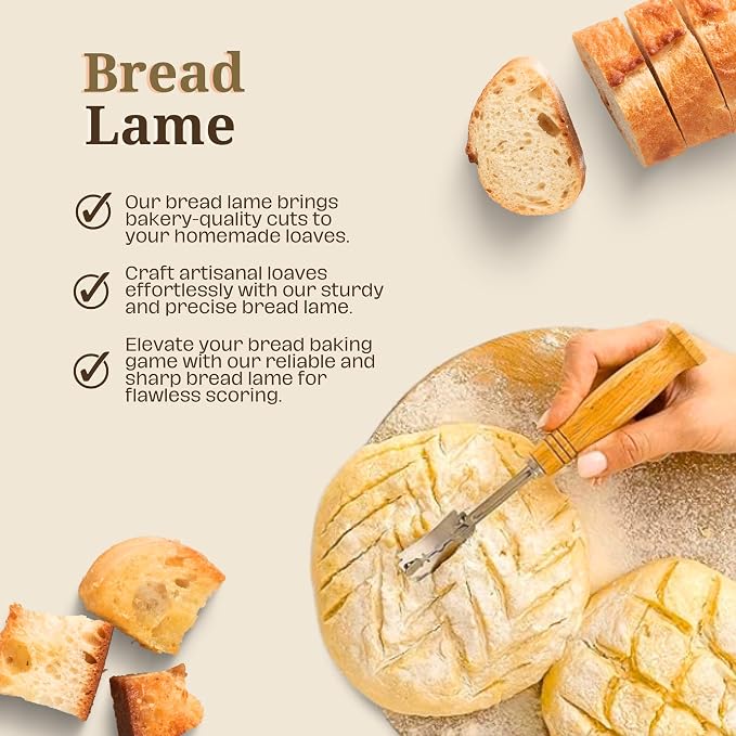 Banneton Bread Proofing Basket Set - Oval & Round Sourdough Proofing Basket w/Cover, Metal & Plastic Scraper, Scoring Lame w/Leather Case and 5 Blades - Bread Making Tools and Supplies (13 pieces)