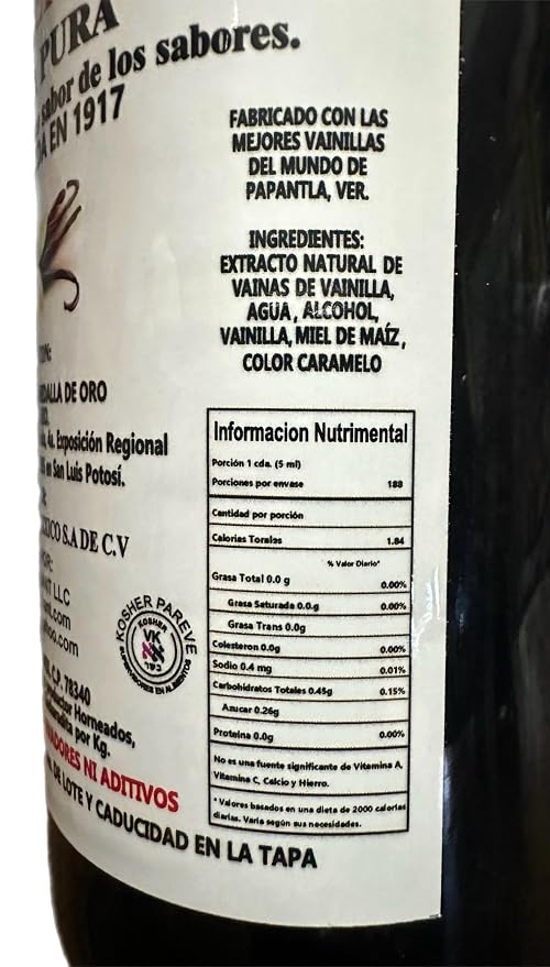 Border Merchant Vainilla Pura Mexicana Authentic Mexican Pure Vanilla Extract Glass Bottle 31oz