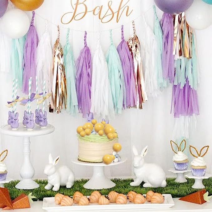 24 PCS Ball Cake Toppers Balls Cupcake Toppers Insert Foam Ball Shaped Cake Picks Mini Balloon Cake Decoration for Wedding Anniversary Baby Shower Birthday Party Cake Decorations Supplies Yellow