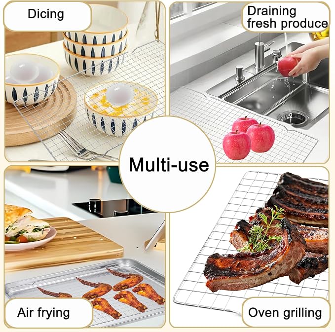 Cleaning Brush Included Cooling Rack for Cooking and Baking - 10" x 15" Set of 2 Stainless Steel, Oven Safe Grid Wire Cookie Cooling Racks