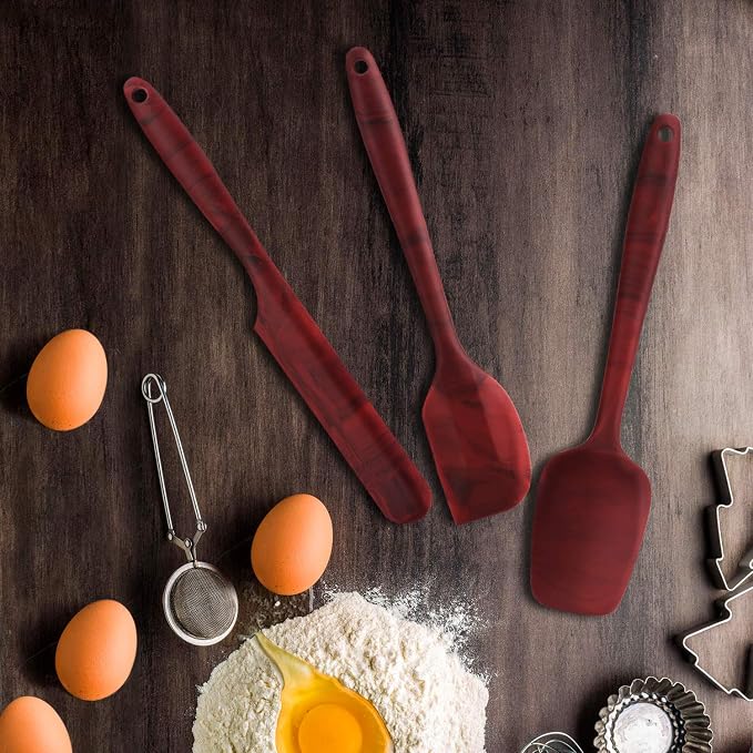3PACK Silicone Spatula Set, BPA-Free 600°F High Temperature resistance, One-piece Seamless Design, Non -Stick Kitchen Spatulas for Cooking, Baking and Mixing, with Patented Marble Pattern