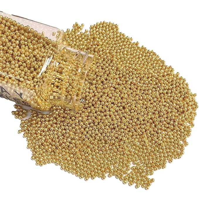 PhilaeEC Gold Nonpareils Sprinkle 2mm Mini Peals Sprinkle Edible for Cake Decoration Cupcake Topper Cookie Baking Decorations Halloween Christmas Valentine Supplies