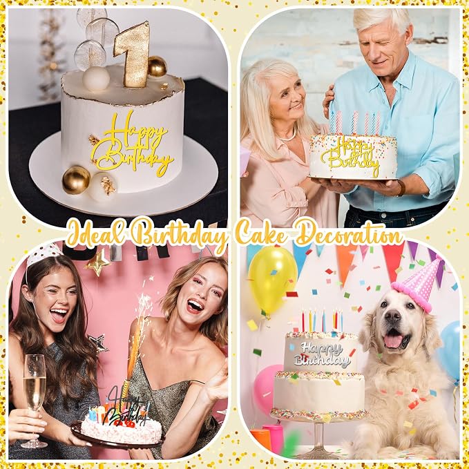 Barydat 50 Pcs Happy Birthday Cake Toppers Bulk Mirror Acrylic Cupcake Topper Decorations Happy Birthday Sign for Cake Inserts Decor Celebrate Anniversary Theme Party Supplies 10 Style(Mixed Colors)
