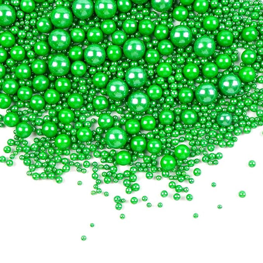 Deep Green Sugar Pearl Sprinkles, Edible Sugar Pearls for Cake Decorating, Baking Cake Decorations, Cupcake Toppers, 180g/6.35oz, Mix Size, Easter Party Holiday Supplies