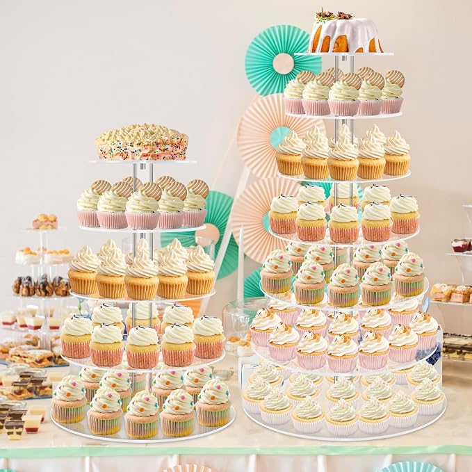 YestBuy Cupcake Stand, Acrylic Cupcake Tower Tree, 7 Tier Large Cupcake Holder for Pastry, Clear Cupcake Dispaly Stand for Party, Wedding, Baby Shower