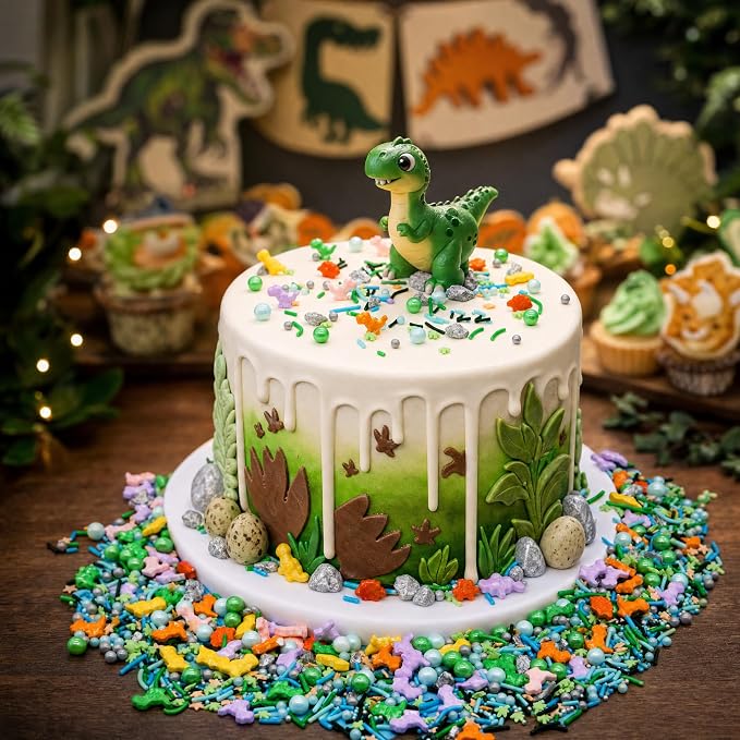 Dinosaur Sprinkles For Cake Decorating,Edible Mix Tyrannosaurus Stegosaurus Dragee For Kids Birthday Party, Colorful Sugar Pearl For Topping Cake Cupcake Cookie Icecream, By HIFUNBK