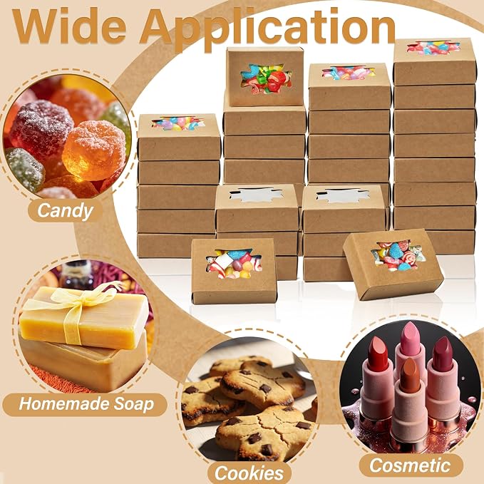 WRINGKIT 100 Pack Soap Boxes with Window, Kraft Paper Treat Cookies Boxes, Rectangle Small Soap Gift Wrappers Packaging Box, Soap Making Supplies for Bakery, Chocolate, Sweet, Jewelry Display