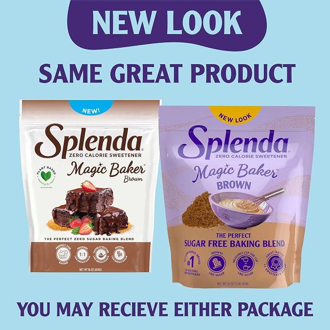 SPLENDA Magic Baker Brown Zero Calorie Plant Based Granulated Baking Blend with Stevia, Erythritol and Allulose – Zero Sugar, Keto Friendly, 1lb (16 oz) Pouch (Pack of 1)
