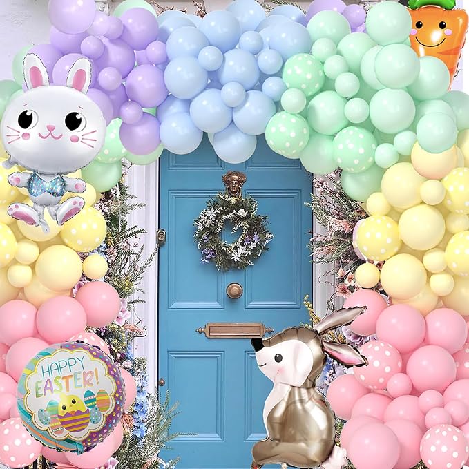 Yumiche Easter Balloon Arch Spring Balloon Garland Arch Ki With Pastel Balloons,Bunny And Carrot Foil Balloons for Easter Decorations