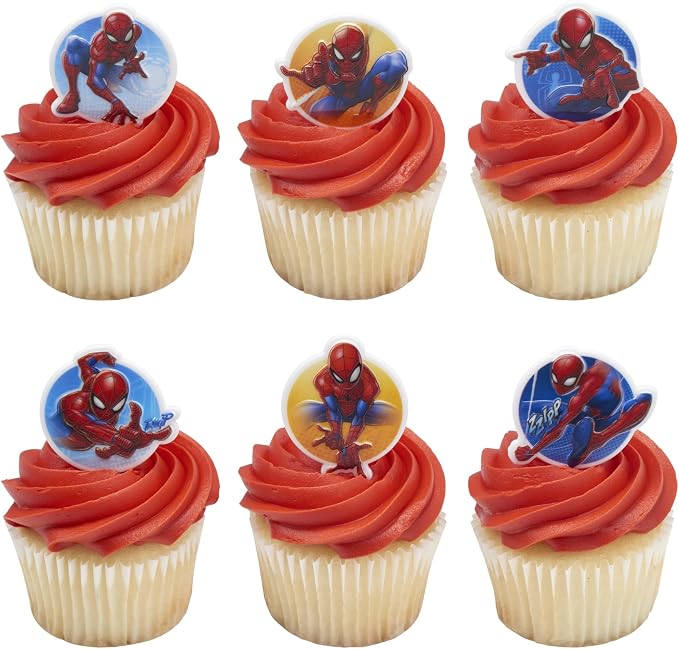 Marvel's Spider-Man Rings | 24 | Neighborhood Hero Cupcake Toppers For Birthday Parties & Celebrations, Food Safe - 24 Pack