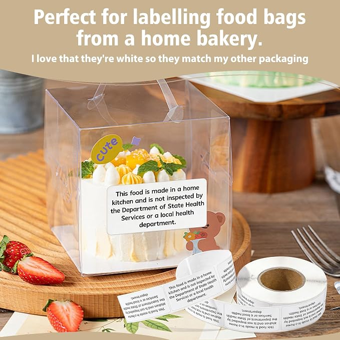 500 Count Cottage Food Law Labels Stickers, 2x1 Inch Made in a Home Kitchen Labels, Cottage Law Labels for Homemade Bakery, Canning, Farmers Market Packaging, Home Kitchen (White-500, 2 x 1 Inch)