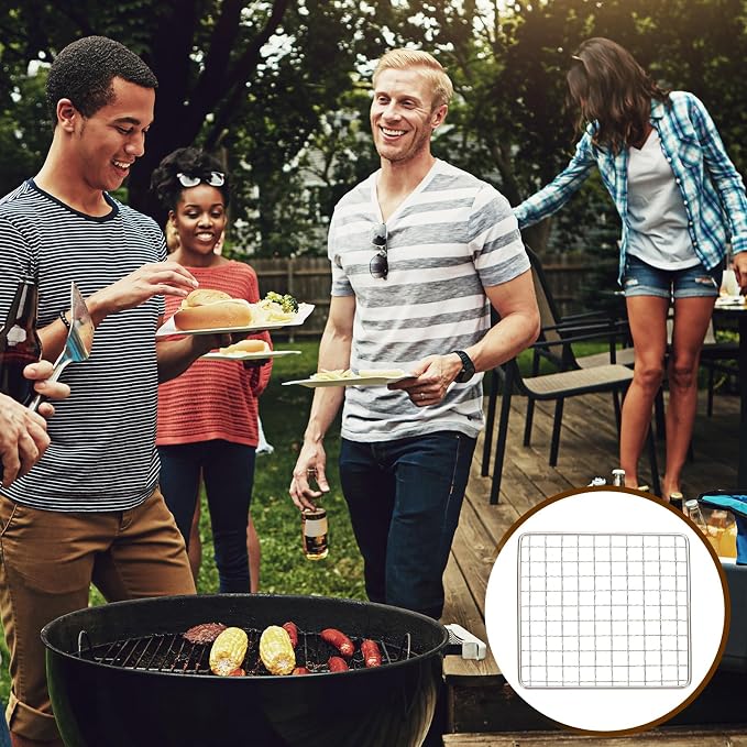 uxcell Cooling Racks, 9.8" x 9.8" Stainless Steel Barbecue BBQ Grill Net Mesh Rack Grate for Cooking, Roasting, Grilling, Oven & Dishwasher Safe, Silver