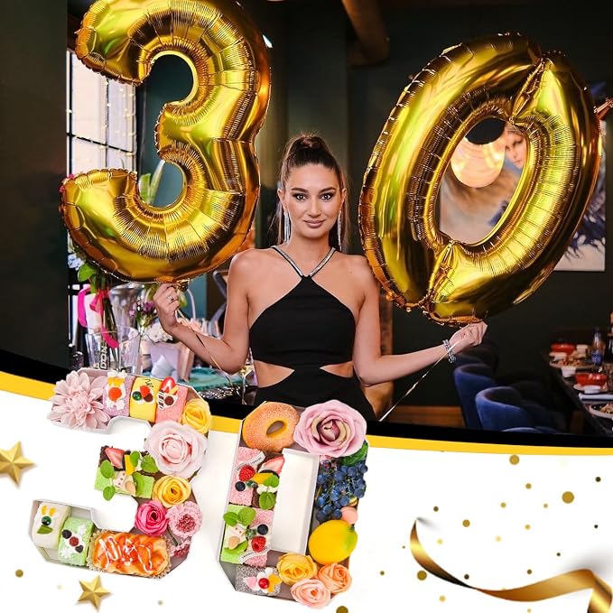 30 Set Cardboard Number for Charcuterie 10.2'' Fillable Tray Charcuterie Paper Box for 30th Birthday Anniversary Party Decorations Chocolate Candy Cupcake Container