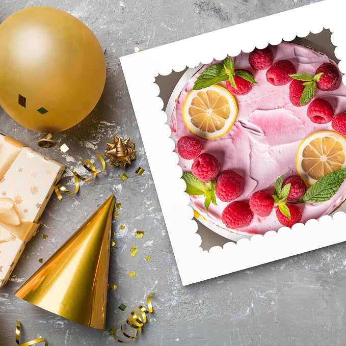 12 Pack Cake Boxes, 12x12x8 Inches Tall Cakes Box, White Cake Boxes with large Window, Square Bakery Box, Disposable Cakes Transport Containers, for Cake Cookie Dessert Pastry, Birthday Party, Wedding
