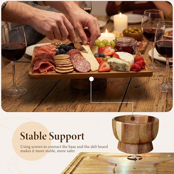 Rectangular Acacia Wood Cake Stand with Thickened Acrylic Cover | 2-in-1 Cake Stand/Charcuterie Board, 15''L*11.5"W, Stablize & Solid, Party Decorations, Gift-Ready, Fit Parties, Holiday