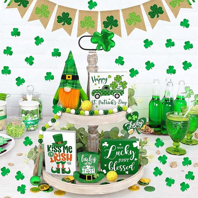 St. Patrick's Day Shamrock Confetti, Green Glitter Confetti Decorations, 60g Lucky Irish Clover Metallic Foil Sequins Sprinkles Table Scatter Decorations for St. Patrick's Day Party Supplies