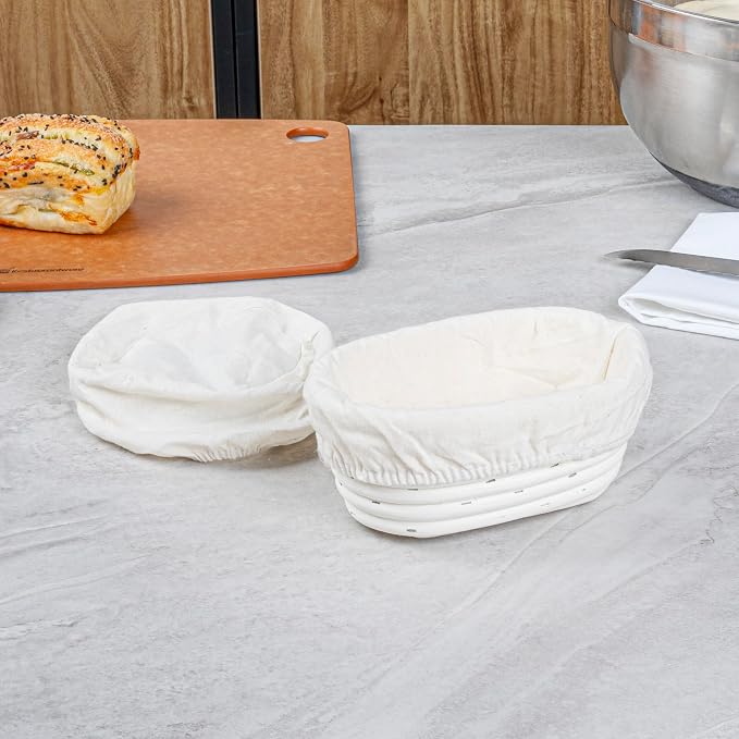Restaurantware Bread Proofing Baskets 6 Inch Oval Pack of 10 Rattan Dough Fermentation Baskets With Cotton Liners, Oval Banneton Bread Rising Bowls For Home, Commercial, Artisanal Baking
