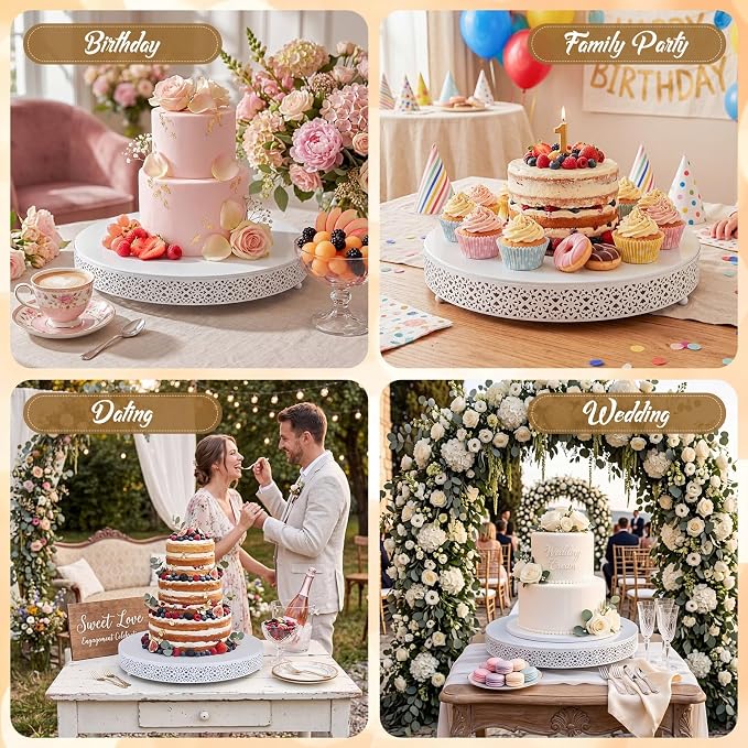 Wenqik Cake Stand 20 Inch Round Metal Cupcake Dessert Wedding Cake Stand Cookies Display Holder Fruit Serving Tray for Table Wedding Birthday Anniversary Party, White