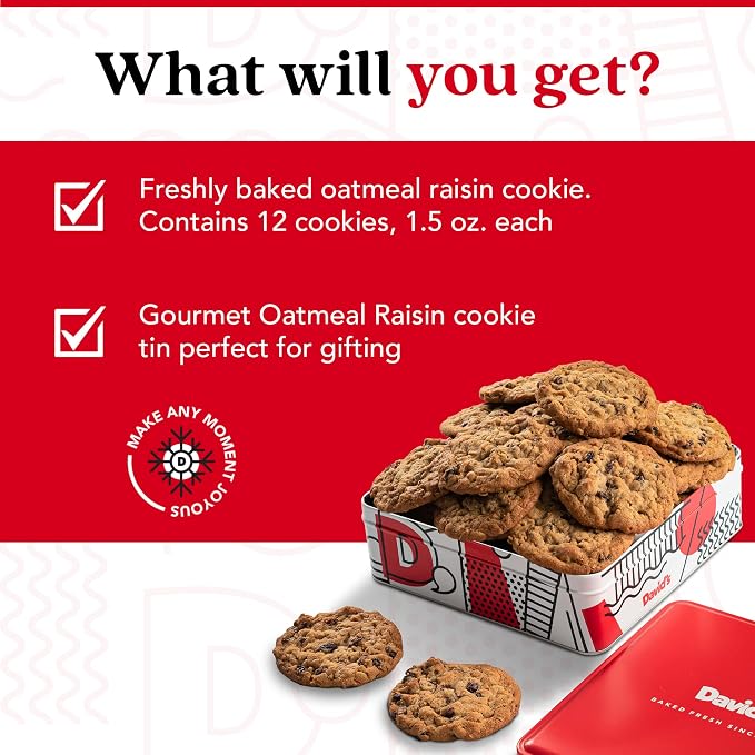 David's Cookies 1lb Oatmeal Raisin Fresh Baked Cookies - Delectable & Premium Ingredients - No Added Preservatives Cookie Gift Basket