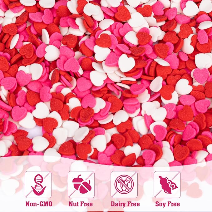 Twisweet Heart Sprinkles for Cake Decorating, Edible Red Pink White Sugar Sprinkles, Mix Baking Candy, Cupcake Topper Cookie Ice Cream Cake Decorations, Valentine Mother's Day Birthday Wedding Party Supplies (100g/3.53oz)