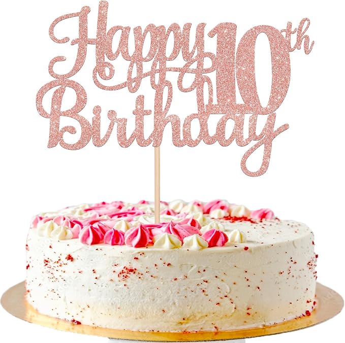 1 PCS Happy 10th Birthday Cake Topper Glitter Cheers to 10 Years Birthday Cake Pick 10 Fabulous Double Digits Cake Decoration for Happy 10th Birthday Theme Party Decorations Supplies Rose Gold