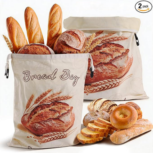 Beeswax Bread Bags for Sourdough, 2 Pack 17x13 Large Linen Bags with Zipper | Breathable Inner Lining, Moisture Lock, Moisture-proof & Fresh, Freezer Safe, Reusable & Washable, Zero Waste Kitchen