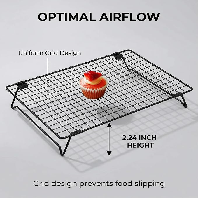 Cooling Racks for Cooking and Baking, 13.4x9.4 Inch 2-Pack This Durable Carbon Steel Wire Cooling Rack is Stackable, Ideal for Cookie Cooling, Roasting, and Making Jerky.