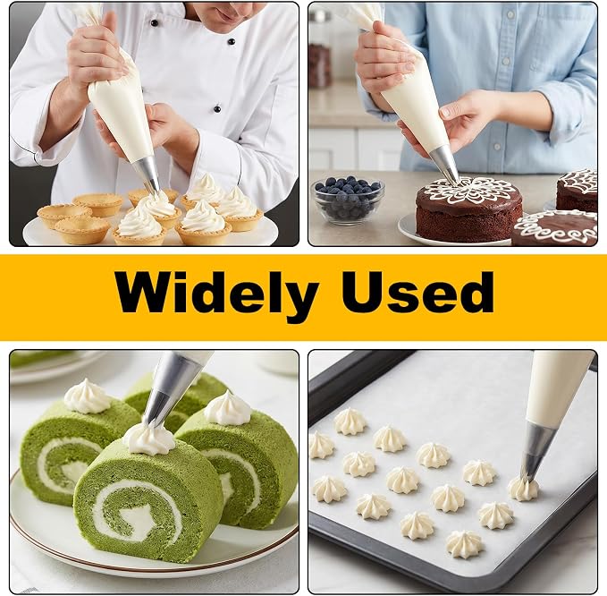 11 Piece Reusable Piping Bags and Tips Set, 16inch Pastry Bags with 6pcs Large Stainless Icing Tips, Coupler and Cleaner, Suitable for Cake Decorating, Cupcakes, Cookies