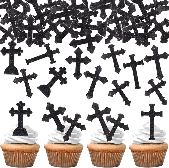60 PCS Edible God Bless Cross Cupcake Toppers Christian Baptism God Bless Cupcake Picks Edible Cross First Communion Cake Decorations for Religious Theme Baby Shower Birthday Party Supplies Black