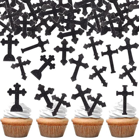 60 PCS Edible God Bless Cross Cupcake Toppers Christian Baptism God Bless Cupcake Picks Edible Cross First Communion Cake Decorations for Religious Theme Baby Shower Birthday Party Supplies Black