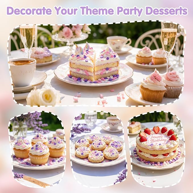 Edible Round Confetti Sprinkles for Cake Decorating,Pink Purple White Round Confetti Sprinkle,Pastel Sugar Sprinkle Circular Candy for Cake Baking,Cupcake Cookie Donut Desserts Decorations,Gender Reveal Baby Shower Birthday Party Supplies