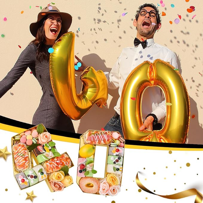 Cardboard Number for Charcuterie 40 Set Fillable Tray 10.2'' Gold Charcuterie Paper Box for 40th Birthday Anniversary Party Decorations Chocolate Candy Cupcake Container