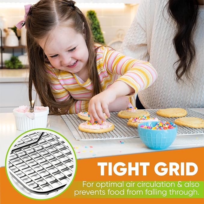 Spring Chef 11.5 x 16.5 Inch Stainless Steel Cooling Racks for Cooling & Baking - Oven Safe - Wire Roasting Racks for Oven Use - Fits Half Sheet Cookie Pan - Dishwasher Safe - Set of 2