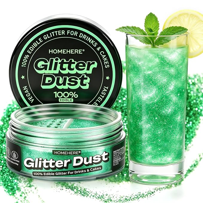 HomeHere Edible Glitter for Drinks & Cakes, 10g Food Grade Disco Diamond Glimmer Dust, Sparkle Powder for Cocktails, Chocolate, Baking Decorations, Vegan& Tasteless (Verdancy)