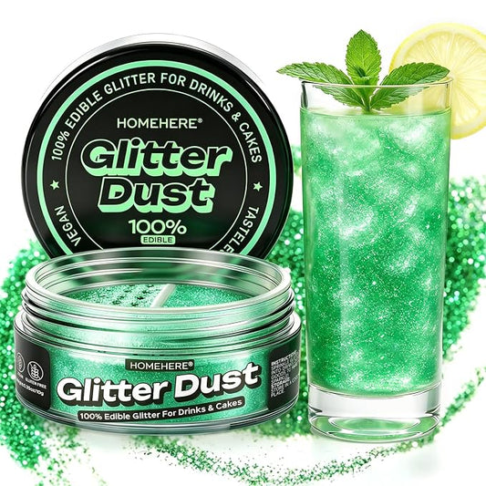 HomeHere Edible Glitter for Drinks & Cakes, 10g Food Grade Disco Diamond Glimmer Dust, Sparkle Powder for Cocktails, Chocolate, Baking Decorations, Vegan& Tasteless (Verdancy)