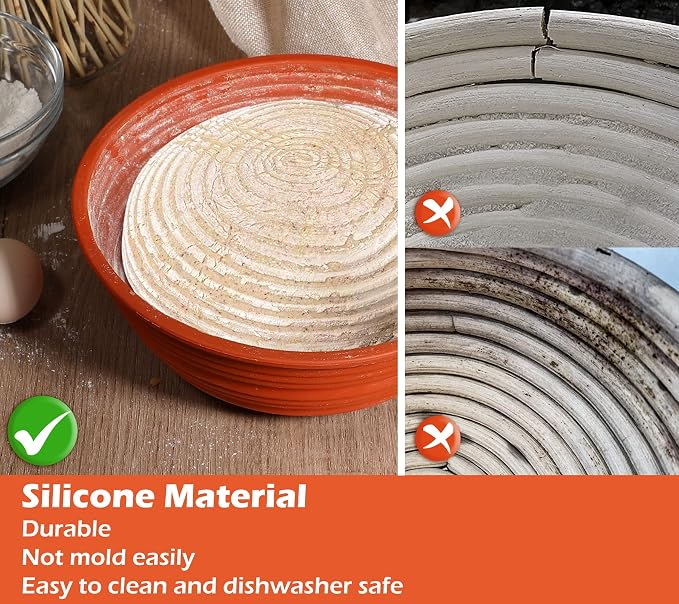 Webake 10" Large Round Silicone Bread Proofing Basket, Collapsible Silicone Banneton Basket for Sourdough Bread Baking, BPA-Free