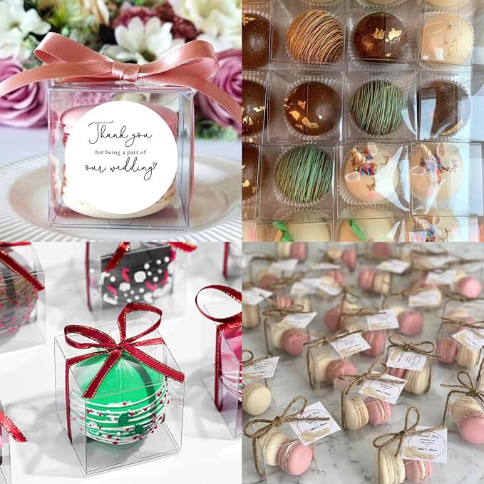 TEMLQPACK 100 Pack 3x3x3 Inch Clear Plastic Bakery Boxes for Hot Chocolate Bombs, Small Pastries & Cookies