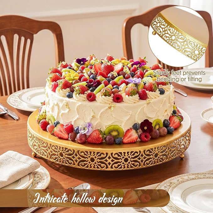 Wenqik 20 Inch Cake Stand Round Metal Cupcake Dessert Wedding Cake Stand Cookies Display Holder Fruit Food Serving Tray for Table Wedding Birthday Anniversary Party Decor (Gold)